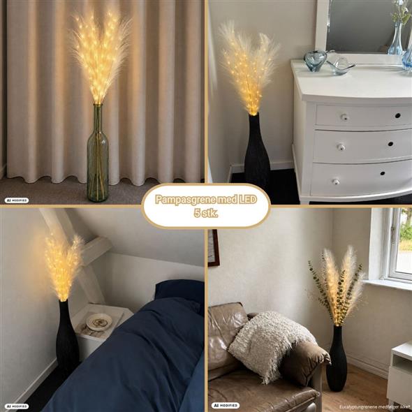 Nordis – Pampas grene med LED – 5 stk